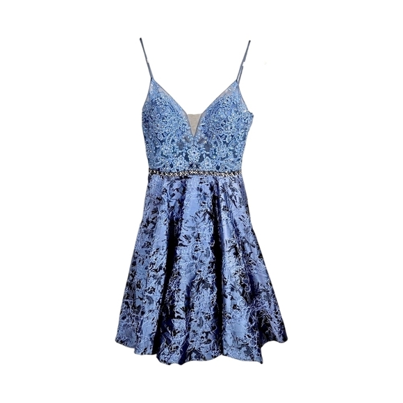 Coya Collection Blue Lace Sheer Illusion Fit & Flare Dress - Picture 5 of 12